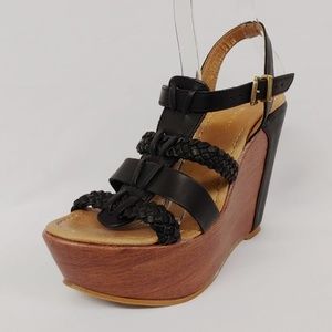 Black Wedge Sandals with Braided Straps